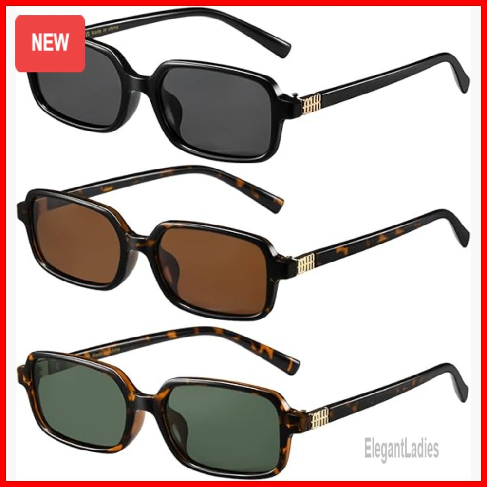 Polarized Rectangular Sunglasses 3-Pack UV400 Pro… - image 1